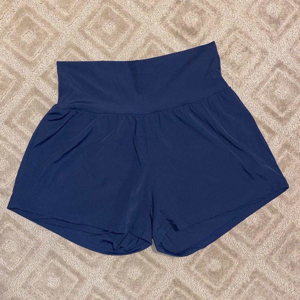Halara Airy Super High Waisted Cool Touch Yoga Shorts with Pockets in Navy Blue